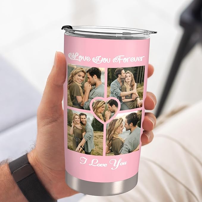 Personalized Tumbler Custom Vacuum Insulated Travel Mug Customizable Coffee Cup with Your Photos and Text Christmas Birthday Gift (Ten Photos+Text)