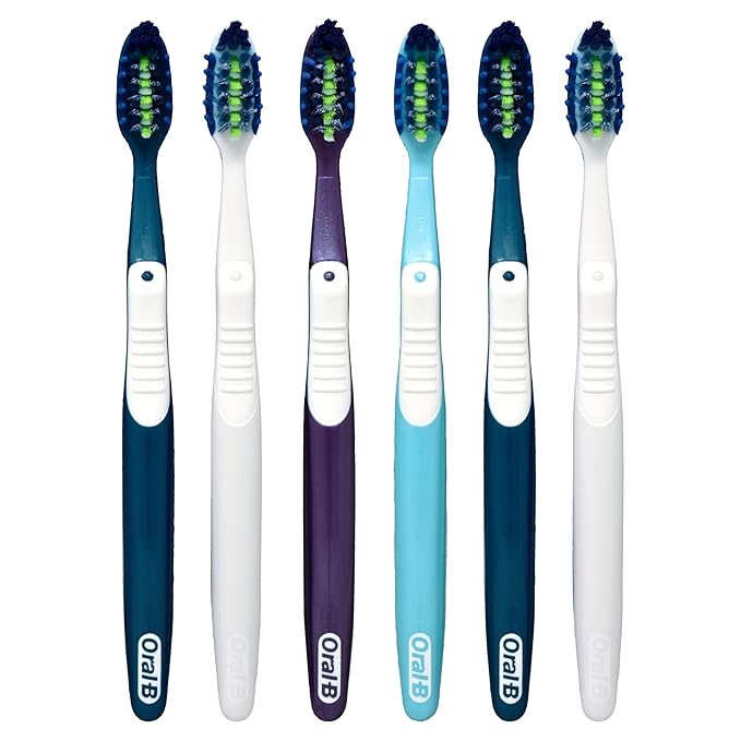 Oral-B Pro Health CrossAction Plaque Removal toothbrushes, 6 Count Toothbrush Soft, Deep Reach in Tight Spaces, Tongue Scraper Tooth Brush, Plaque Fighter, Gentle on Teeth, Gum stimulators
