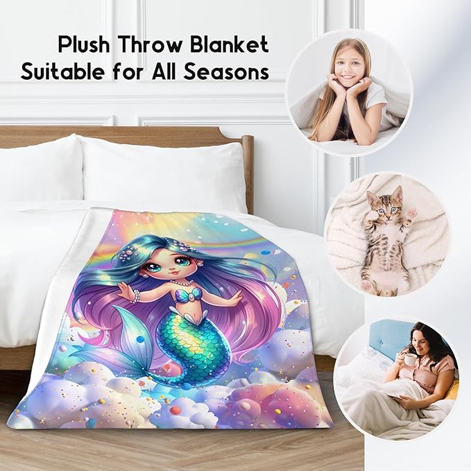 Mermaid Blanket for Girls Blankets Gifts - 50x60 Inches Cozy Flannel Throw for Kids Toddler