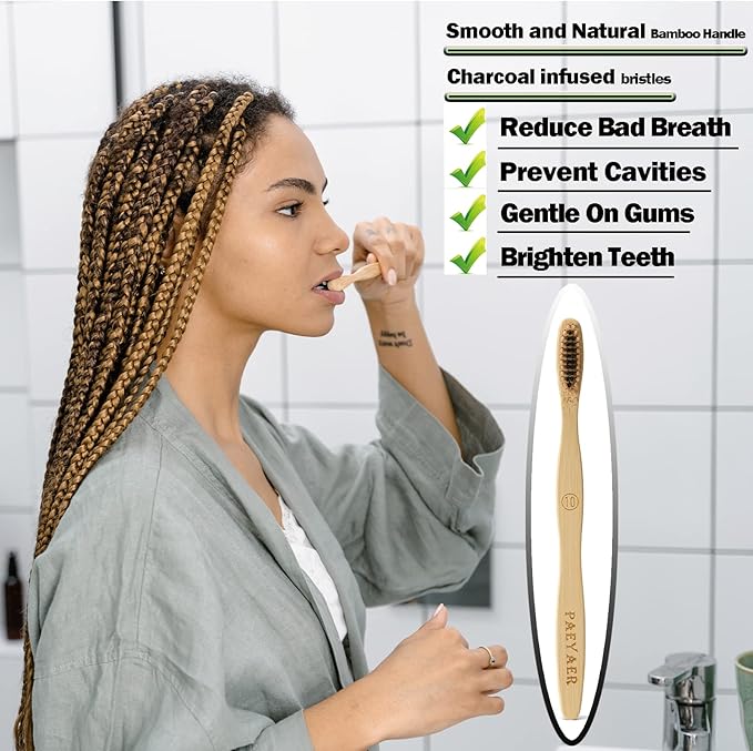 20 Count Bamboo Toothbrushes (Soft+Medium), Natural Wood Toothbrush Bulk, Eco-Friendly, BPA Free, Biodegradable & Compostable Charcoal Wooden - Reusable Travel Toothbrushes