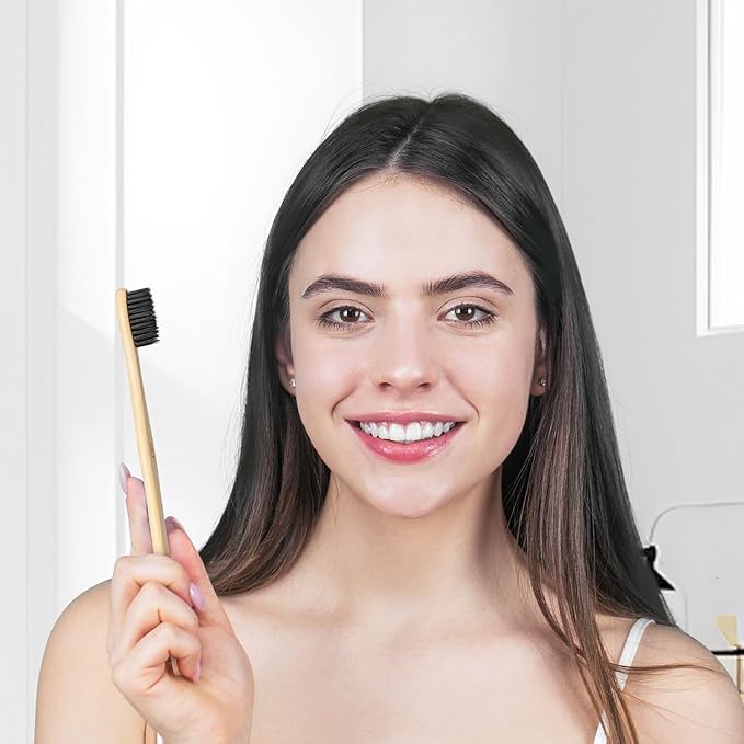 Virgin Forest 10 Count Bamboo Toothbrush, Soft Bristle for Adults, Eco Friendly Natural Wooden Toothbrushes, Vegan Organic Bamboo Travel Tooth Brush (10 Colors)