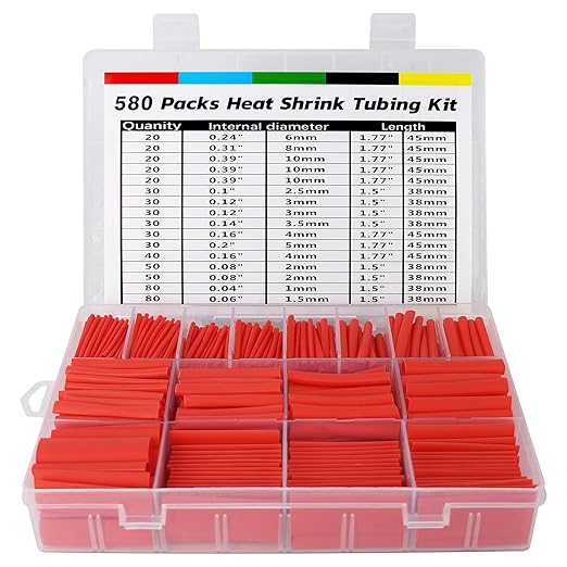 ASHINER Red Heat Shrink Tubing Kit - 580Pcs EVA Material in 11 Sizes - Ideal for Electrical Insulation, Repairs, and Wire Connectors with User-Friendly Design and Storage Case