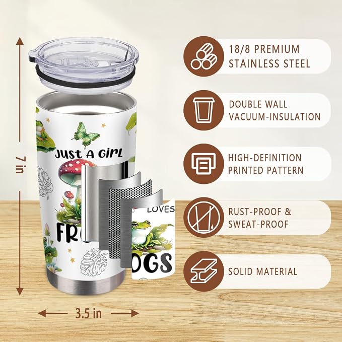 20oz Just a Girl Who Loves Frogs Tumbler with Brush & Straw for Women | Frog Gifts for Women, Frog Themed Cup Coffee Mug, Gifts for Thanksgiving Christmas, 1 PCS