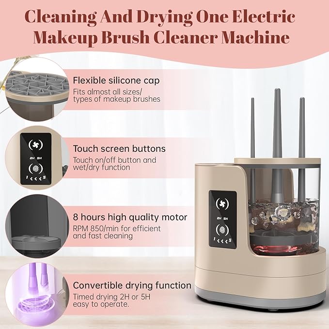 Electric Makeup Brush Cleaner Machine With Makeup Brush Dryer-Holder-Portable Automatic USB Cosmetic Brushes Cleaner Tool for All Size Beauty Makeup Brush Set,Eyeshadow, Blush Brush (brown)