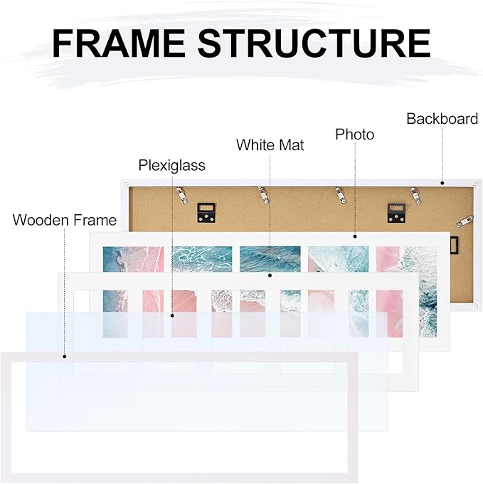 Vittanly 8x24 Collage Picture Frame, Displays 5Pcs 4x6 Pictures with Mat or 1Pcs 8x24 without Mat, Picture Frames Collage Wall Decor for Horizontal or Vertical Display, White, 1 Pack
