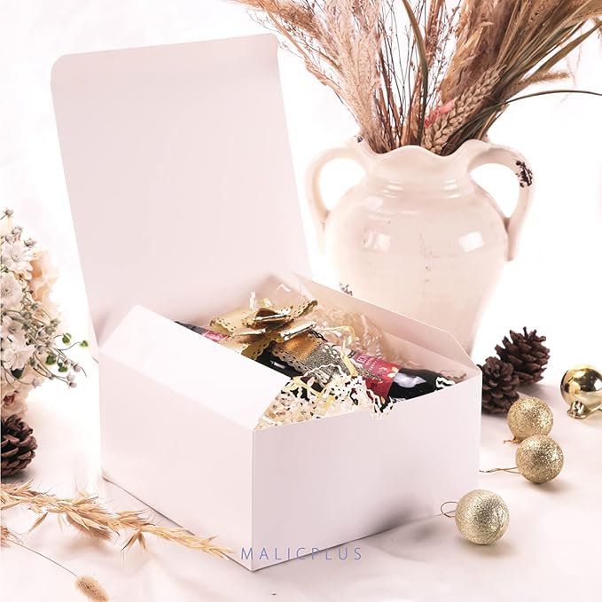 10 Gift Boxes 8x8x4 Inches with Lids for All Occasions, White, 10 Count