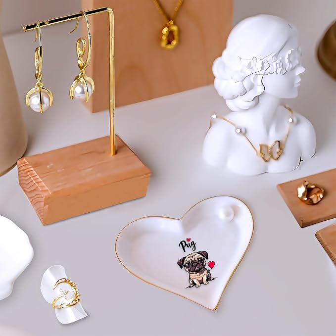 Pug Ring Holder Dish Tray, Gifts For Women Teens Girls, Pug Lovers Themed Stuff Accessories Things Decor Merch, Home Room Ring Earrings Necklace Organizer Holder!