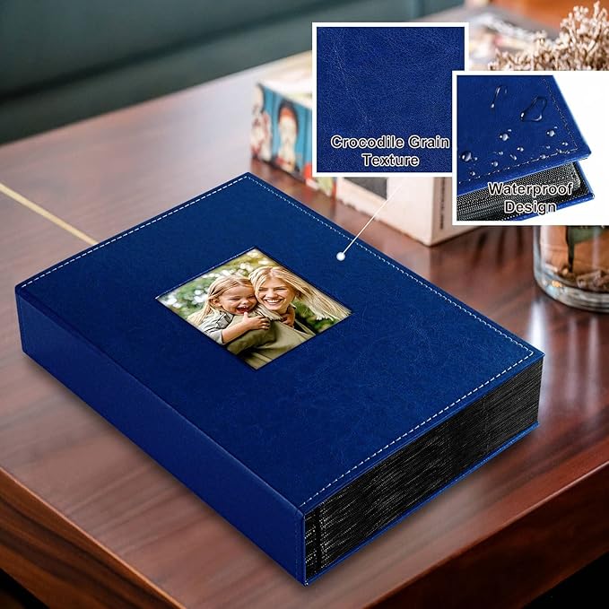 Ywlake Photo Album 4x6 300 Pockets, Leather Photo Albums Holds 300 Horizontal Only Pictures Blue