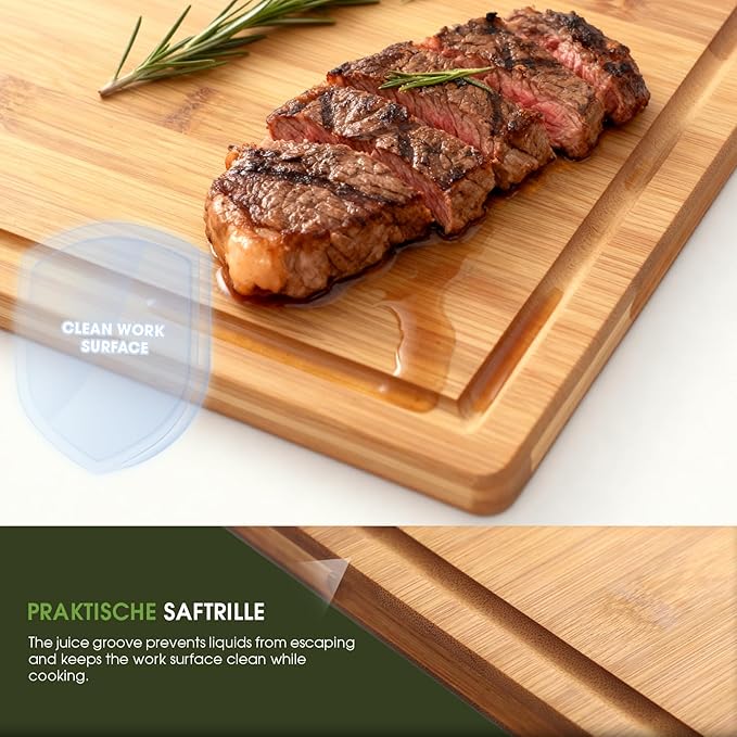 Bamboo Cutting Board for Kitchen,Cutting Boards with Juice Groove and Handles, Wooden Chopping Board for Meat, Cheese, Fruit & Vegetables,Gift for Wedding, Housewarming,Christmas
