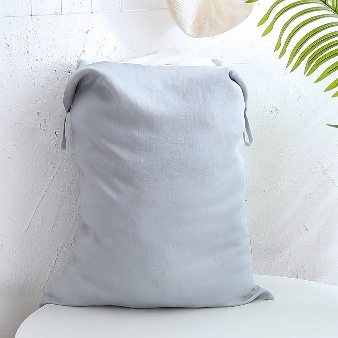 Amazhiyu Pure Linen Over The Door Laundry Hanging Hamper Bag for Holding Dirty Clothes and Saving Space Dusty Blue