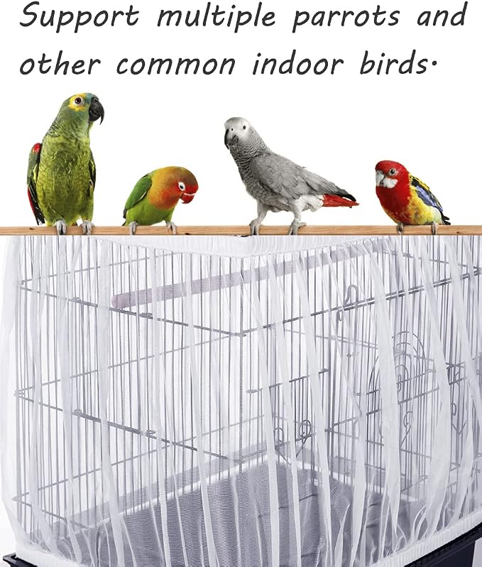 Tamu style Bird Cage Seed Catcher, Stretchy Mesh Skirt, 55-100 inch, White | Stretchy bird cage cover with nylon netting; breathable net catches seeds and feathers while allowing airflow and light.