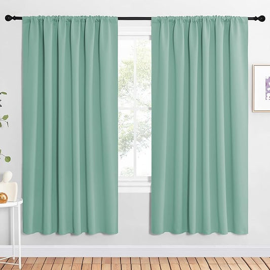 NICETOWN 2 Panels Blackout Curtains, Rod Pocket Window Curtains Room Darkning Drapes for Bedroom/Living Room, Thermal Insulated Solid Draperies for Home Office/Study, 62 by 72-Inch, Aqua