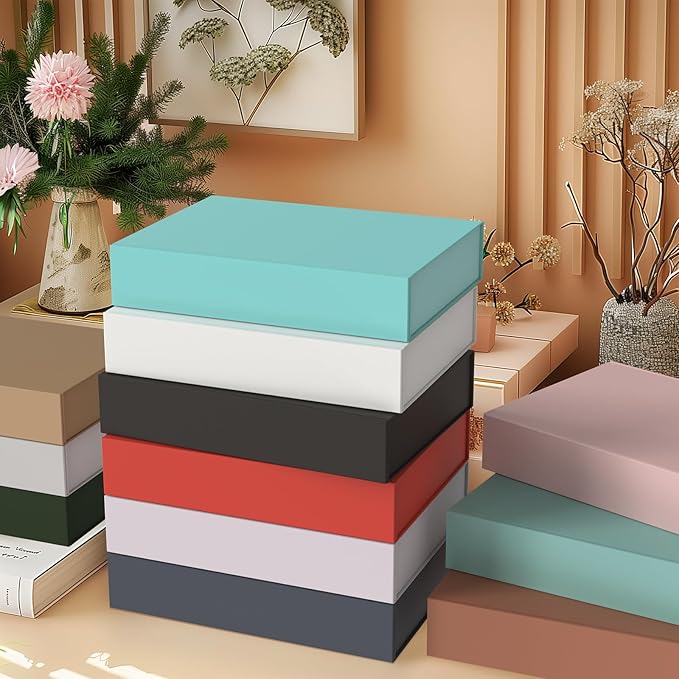 5 Pack Gift Boxes with Lids, 11 x 8.2 x 2.3 Inches Packing Box for Presents Ribbon Magnetic Closure, Luxury Wrapping Gift Boxes for Weddings, Birthdays, Chrismas, Halloween, Turquoise