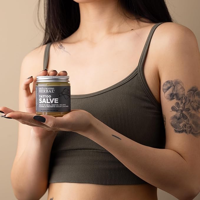 Ora's Amazing Herbal Tattoo Salve, Tattoo Aftercare Balm, Paraben Free Healing OIntment For New Tattoos, Brightening Moisturizer For Old Ink, Itchy Tattoo Relief Cream, Plastic Free, 1 oz Travel Size