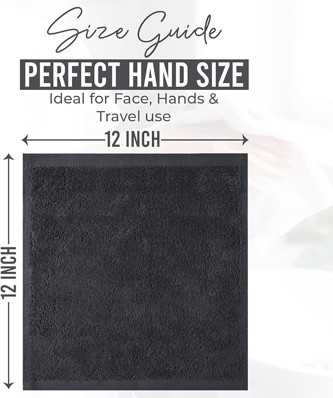 DAN RIVER 100% Cotton Wash Cloths 24 Pack [12x12] Soft & Absorbent wash Rags for Bathroom, Gym, Hotels & Spa Perfect for Everyday Use Fingertip Towels, Dark Gray