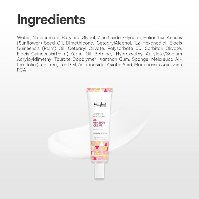 AC On-Spot Cream 30g/1.05 Oz, Zinc Oxide 10%, Niacinamide 2% for Active Skin Repair, Acne Spot Treatment for Face, Blemish Care, Dark Spot, Korean Skincare for Sensitive & Acne-Prone Skin