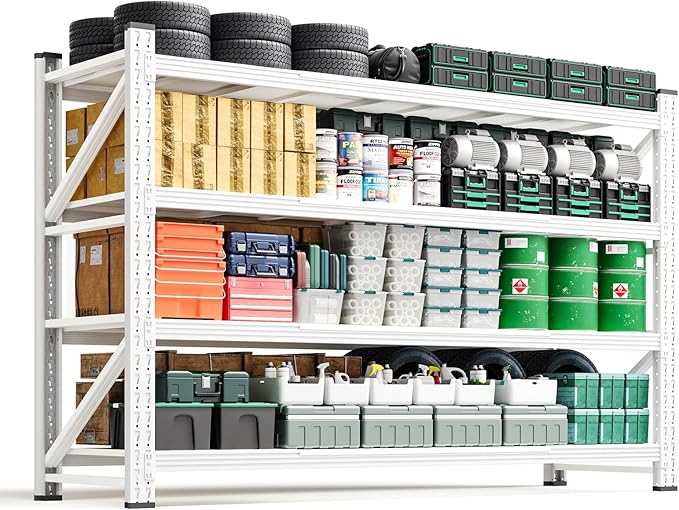 Letaya 71.3" W Metal Storage Shelves,5000LBS Heavy Duty Garage Shelving Units, 4 Tier Adjustable Utility Rack Shelf,Large Industrial Shelves,for Shop,Warehouse,Basement (71.3" W x 24" D x 70" H)