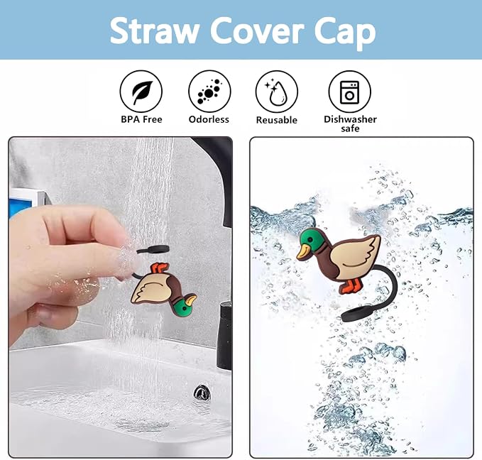 Animal Straw Toppers For Stanley Cups;Straw Covers Cap Toppers Compatible With Stanley 30&40 Oz Tumbler, Reusable & Silicone Tumbler Straws Topper For 0.4 Inch Tips Animal Lover Gifts (Mallard Duck)