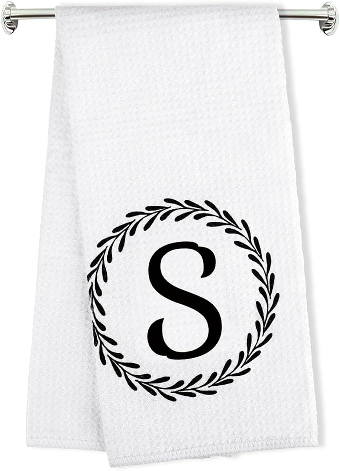 Monogrammed Hand Towels Name Ini-tial Letter S Kitchen Towels,Personalized Gifts for Women Wife Mom,Monogram Dish Towel Decorative Tea Towel 17x23 Inch,for Kitchen Bathroom