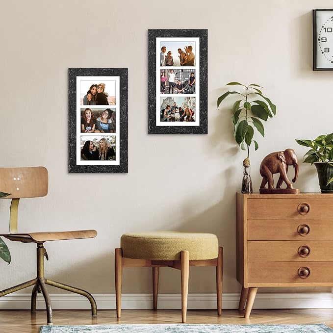 8x16 Picture Frame Display 3 opening Picture Frame 5x7 Collage,Multi Photo Frame with Mat,Plexiglass,Horizontal and Vertical Formats for Wall Decor,Black Wood Grain