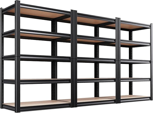 Set of 3 Garage Shelving Heavy Duty Storage Shelves, Metal Adjustable Shelving Unit, Utility Garage Organizer Shelf for Basement, Pantry, Kitchen, Warehouse,15.7" Dx35.4 Wx71.2 H, Black
