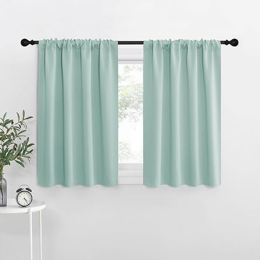 NICETOWN Kitchen Curtains, Aqua Blue, 34" x 40", Set of 2, Short Blackout Curtains & Drapes, Thermal Insulated Rod Pocket Window Treatment Draperies for Nursery