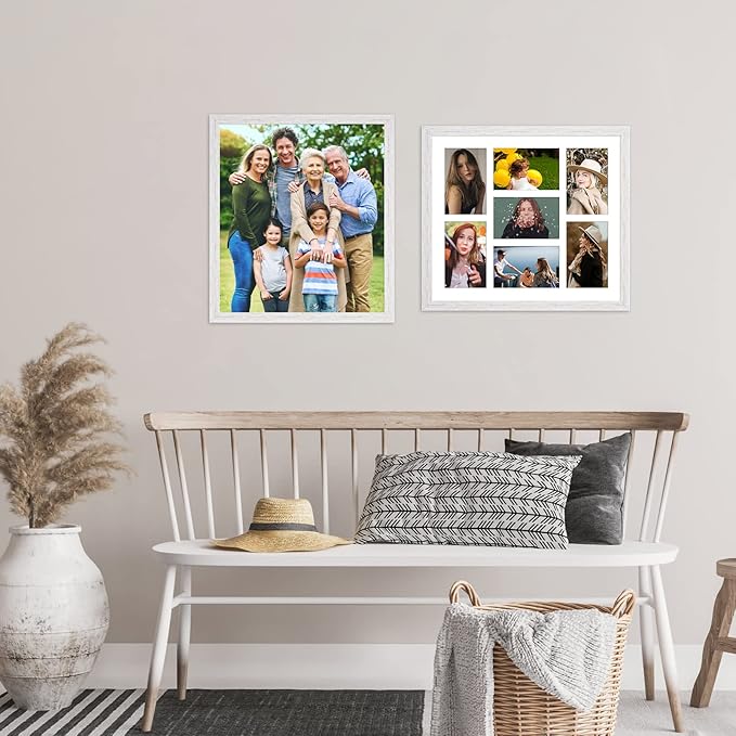 13.5x15.5 Collage Frame with 7 Openings 4X6 Pictures, Multiple Picture Frame with Mat, Wall or Tabletop Decor, White Wood Grain,2 Pack