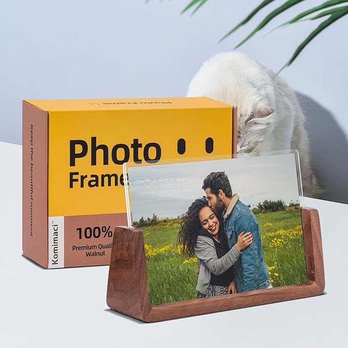 4x6 picture frames, Solid Rustic Wooden Photo Frames with Walnut Wood Base and High Definition Acrylic Glass Covers - for Tabletop or Desktop Display (4x6 inch, Horizontal)