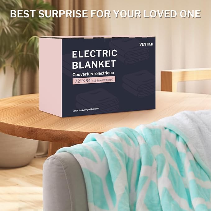 VENTIMI Electric Blanket Heated Throw, 72" x 84" Heated Blanket with 9 Heat Levels & 2 to 10 Hours Auto Off, Fast Heating Blankets with ETL & FCC Certification, Green