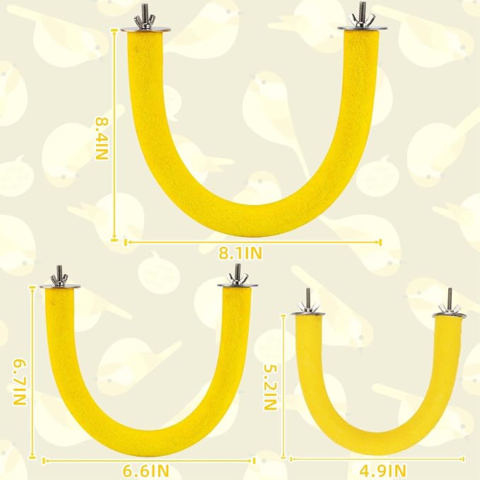 Rypet U-Shaped Large Parrot Perch, Quartz Bird Perch for Cage(Yellow L) | Safe Chew & Rest Perch for Large Birds, Durable Non-Toxic Cage Accessory, for Parakeets Cockatiels Conures Macaws