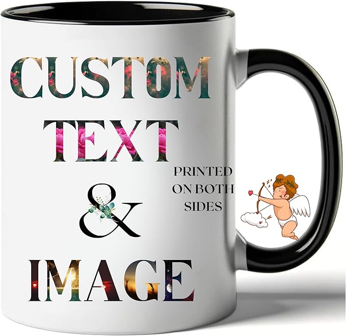Custom Coffee Mug with Photo, Text, or Logo | Personalized Ceramic Mug 11oz | Customizable Gift for Men, Women | Unique Gift for Birthdays, Holidays, Christmas | White - Black