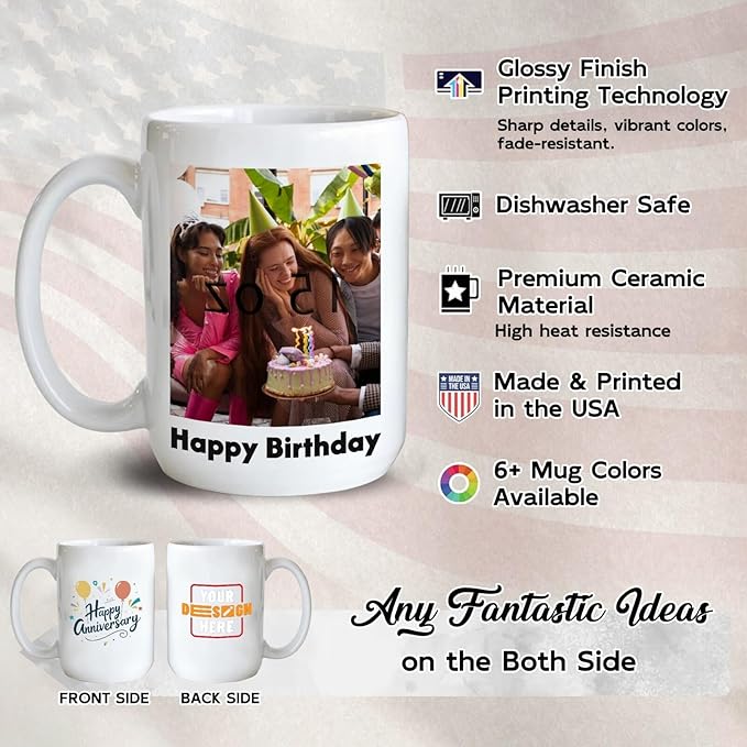 Ship Next Day Custom Mug Design Your Own Photo Text Personalized Picture Gifts for Women Men Customized Gift Idea Personalized Coffee Mugs 11oz White Handle