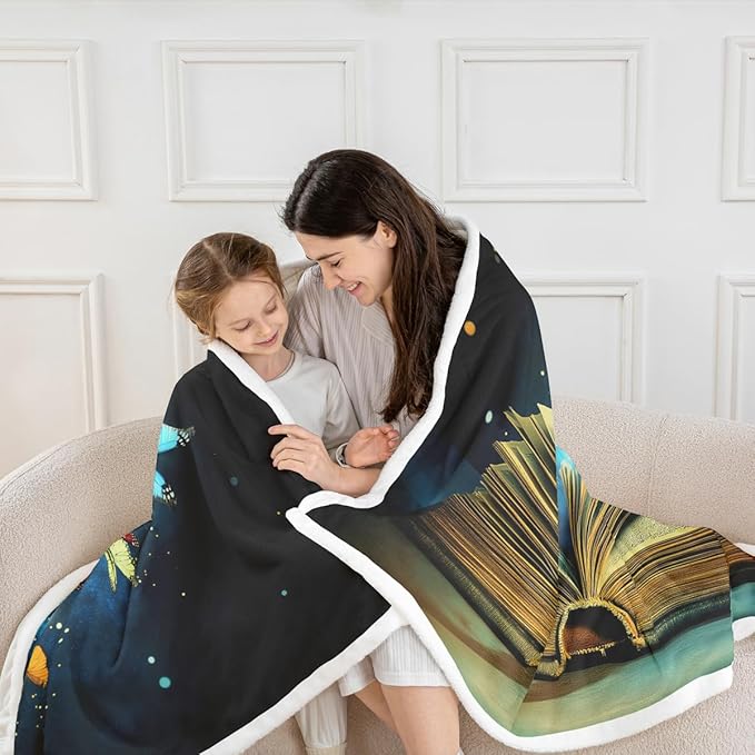 Feelyou Colorful Butterfly Fleece Throw Blanket Throw 50"x60" Kids Library Book Sherpa Blanket Plush Fuzzy for Bed Couch Chair Living Room, Reading Bed Blanket Room Decor