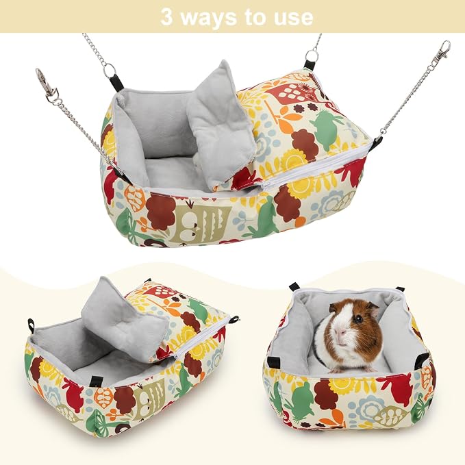 Wontee Guinea Pig Bed Warm Hammock Snuggle Bed for Young Guinea Pig Small Ferret Rat Sugar Glider Squirrel (Yellow)