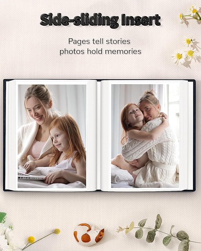 Photo Album 4x6 with 100 Pockets,Slip-in Picture Albums,Linen Cover Memory Book with Front Window,White Page Vertical Photo Book for Wedding,Family,Anniversare,Baby,Vacation