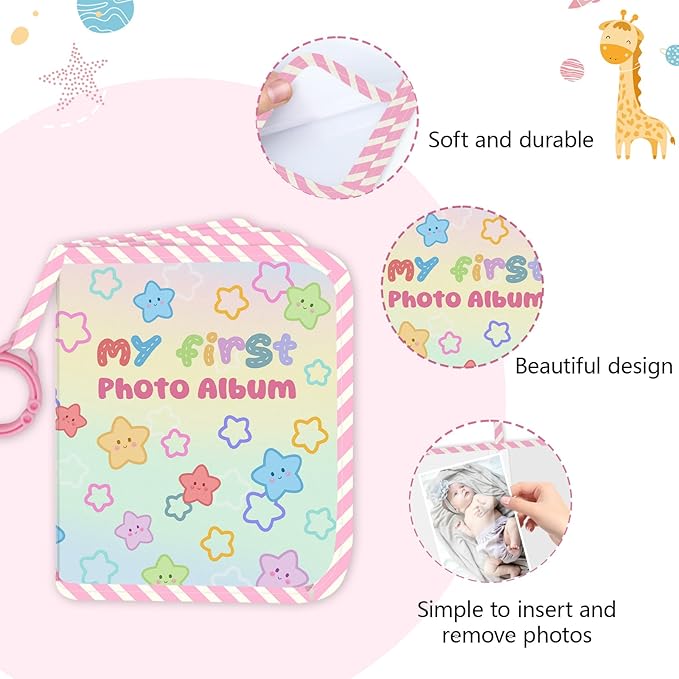Baby Photo Album, My First Family Soft Photo Album For Baby, Stars Babies Cloth Photo Book Memory Keepsake Shower, First Year Babies Gift Pictures Holds for Newborn Toddler Kids 5.5x7inches