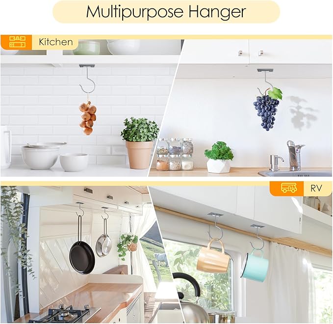 Self Adhesive Banana Hook Under Cabinet Foldable Banana Hanger Metal Under Counter Banana Hook to Keep Bananas Fresh Banana Holder for Kitchen RV Space Saving, Silver