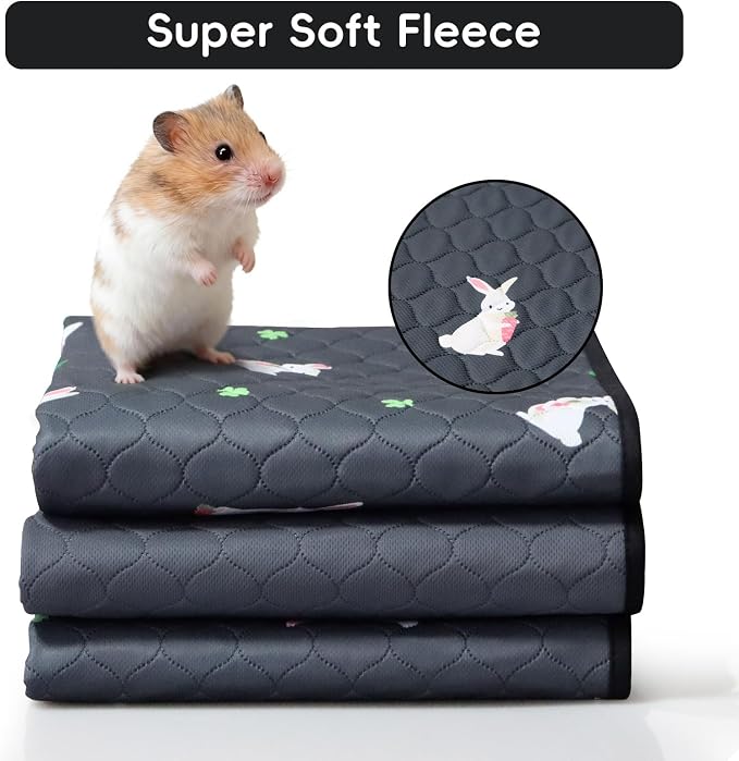3 Pack Guinea Pig Cage Liners, Washable Guinea Pig Pee Pads Waterproof Reusable & Anti Slip Guinea Pig Bedding Fast and Super Absorbent Pee Pad Tarp Bottom for Small Animals (Rabbit Pattern 24" X 47")
