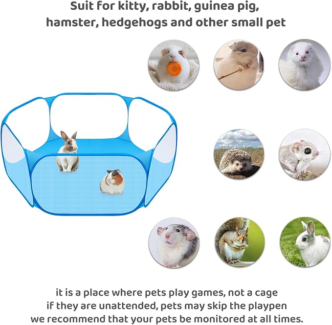 Amakunft Small Animal Playpen, Pop-Up Portable Play Yard for Guinea Pigs, Rabbits, Hamsters, Hedgehogs, Foldable Exercise Fence with Breathable Mesh for Indoor Outdoor Use