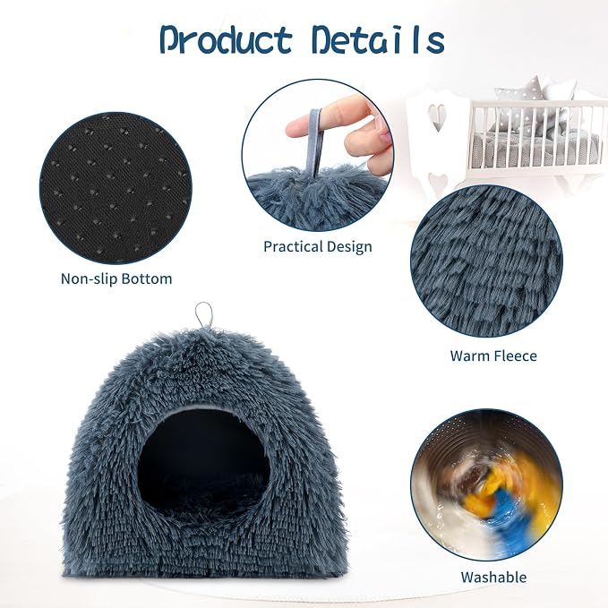 YUEPET Bunny Hideout,Warm Guinea Pig Bed, Dark Grey | Thick Ferret Bed, Washable Long Plush Fabric, Semi-Closed Design, Non-Slip Base, for Small Pets, Indoor Use