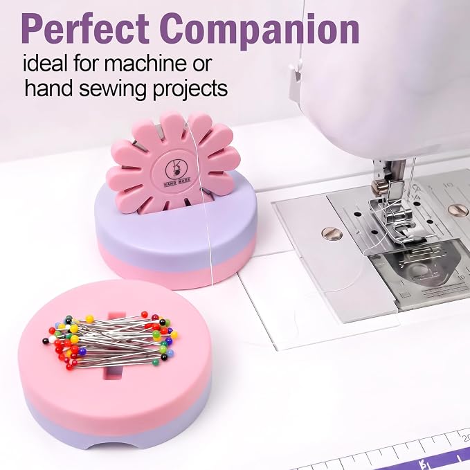 Sizobi Purple Magnetic Pin Holder with Thread Cutter, Blade Saver | Double-Sided Magnetic, 12 Cutting Point, Concealed Blade, Vertical Placement, Multi-functional Storage, Flower-shaped Design