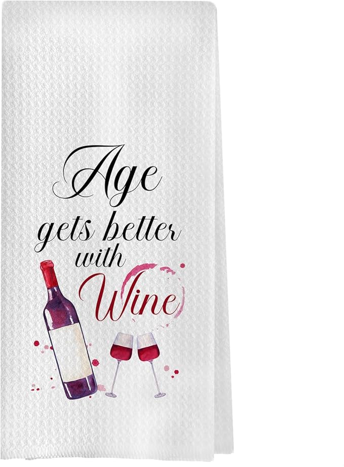 Wine Gifts Kitchen Towels - Funny Wine Gifts Decorative Waffle Dish Towels, Bar Tea Hand Towel, Funny Kitchen Decor, 16x24 Inch