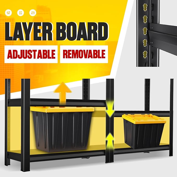59" W Garage Shelving Heavy Duty Garage Storage Shelves Metal Shelving Unit 5T Adjustable Industrial Utility Shelf 3000LBS Black Organization Rack for Warehouse Storage,72" H x 59" W x 20" D