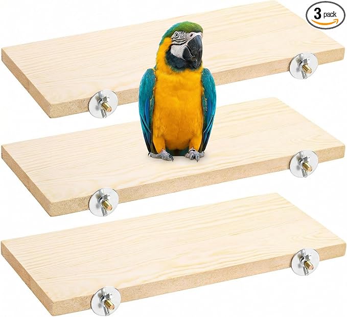Bird Perch, 3 Pack Bird Playground Woodern Hamster Platform, Cage Accessories for Chinchilla, Parrot, Ferret, Rat, Budgie, Cockatie, Guinea Pig (3*Rectangle)
