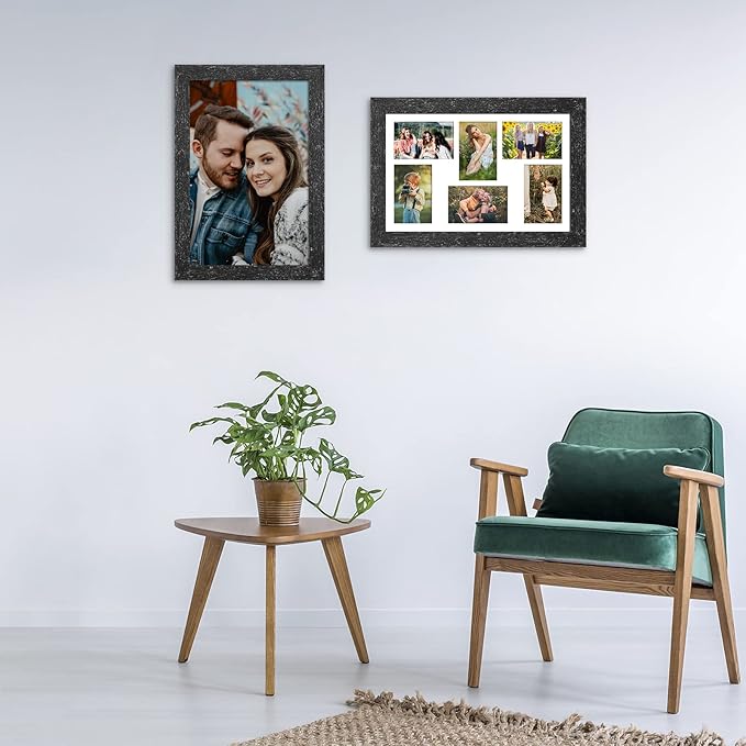 11x17 Picture Frame Display 6 picture frame collage 4x6,Multi Photo Frame with Mat,Plexiglass,Wall Mount Decor,Black Wood Grain
