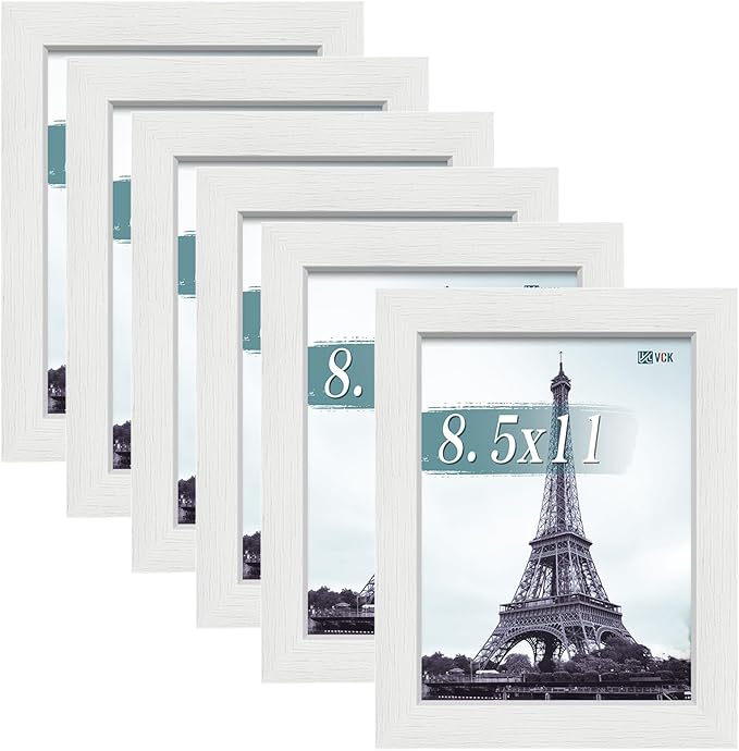 VCK 8.5x11 Picture Frames white Set of 6, Wide Border Wood Multi Certificate 8.5 x 11 Frame, Family Photos, Office Prints, Studio/Gallery Artwork, Woodgrain Series, Tabletop & Wall Hanging