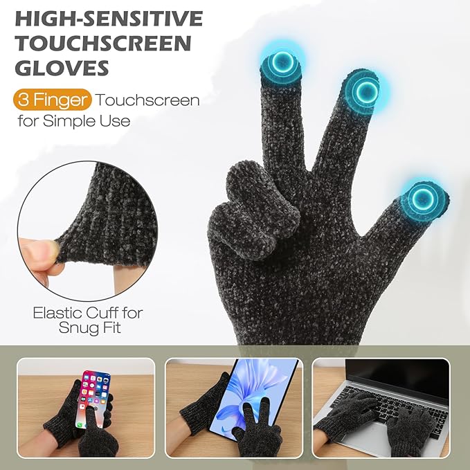 Winter Hats Gloves Scarf Set for Women, Beanie Hat Headband Ear Warmer, Infinity Scarf Touchscreen Gloves for Cold Weather