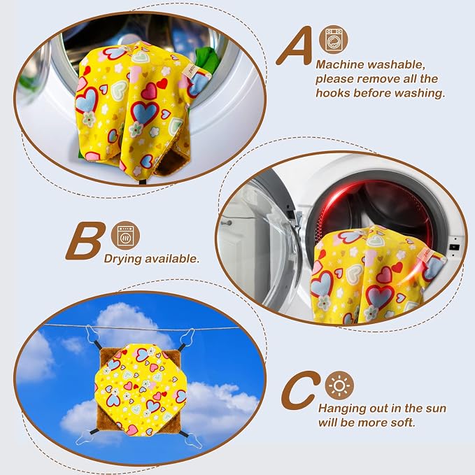 petonfun Ferret Rat Hammock Tunnel Set for Cage Accessories Toys Bed,Yellow | 2 Pack, Large Size, Cute Pattern, Double Sided, Hideout for Guinea Pig and Chinchilla to Hide, Suitable for Most Small Animal