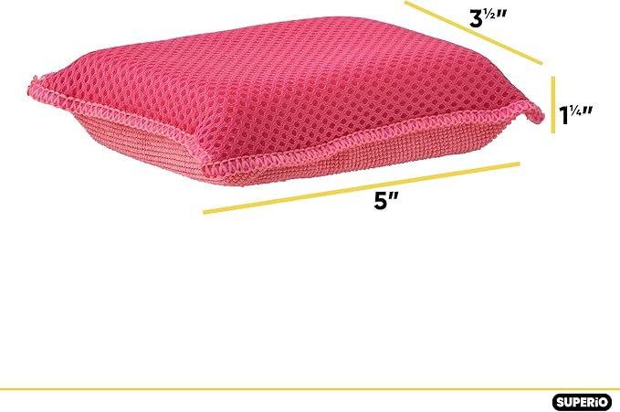 Superio Miracle Microfiber Sponges for Kitchen 3-Pack Red Yellow Blue, Kosher Non-Scratch Sponge Scrubber Heavy Duty Multi-Purpose Cleaning of Dishes, Pots, Pans and Counter tops, Machine Washable