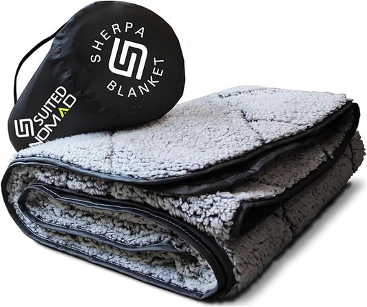 SUITEDNOMAD Large Waterproof Outdoor Stadium Blanket, Windproof and Warm Extra Thick Fleece or Quilted Sherpa, Great for Cold Weather Camping, Picnic, Sports, Festivals